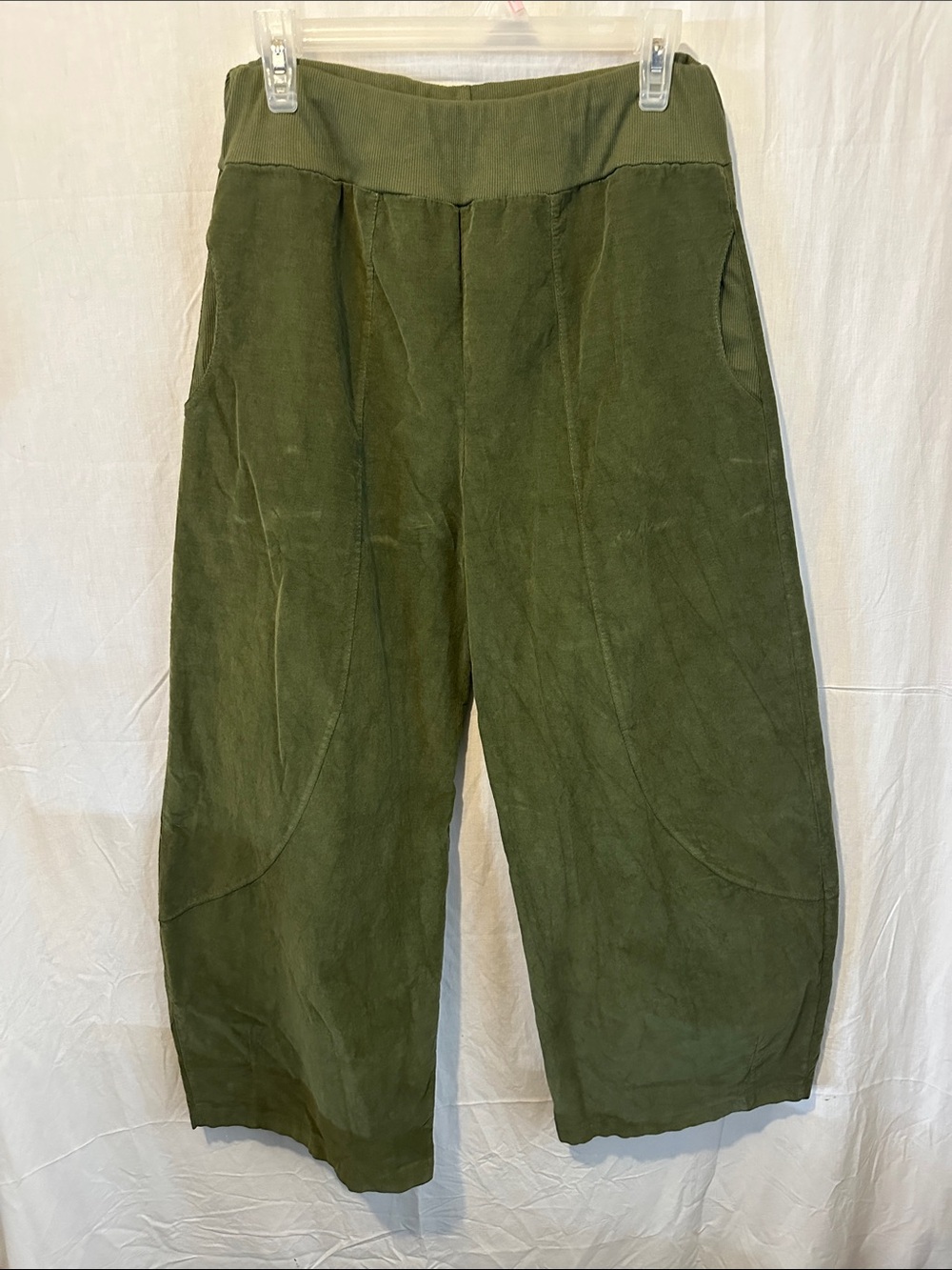 Men's Olive Corduroy Wide-Leg Pants